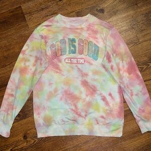 God is Good Custom Tie Dye Long Sleeve Colorful Pullover Sweatshirt Size S